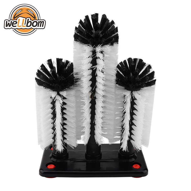 Glass Washer Brush, Set of 3 Cleaning Brush Water Bottle Cleaner Washer Tool with Suction Base for Water Cup Bar Tool,New Products : wellbom.com